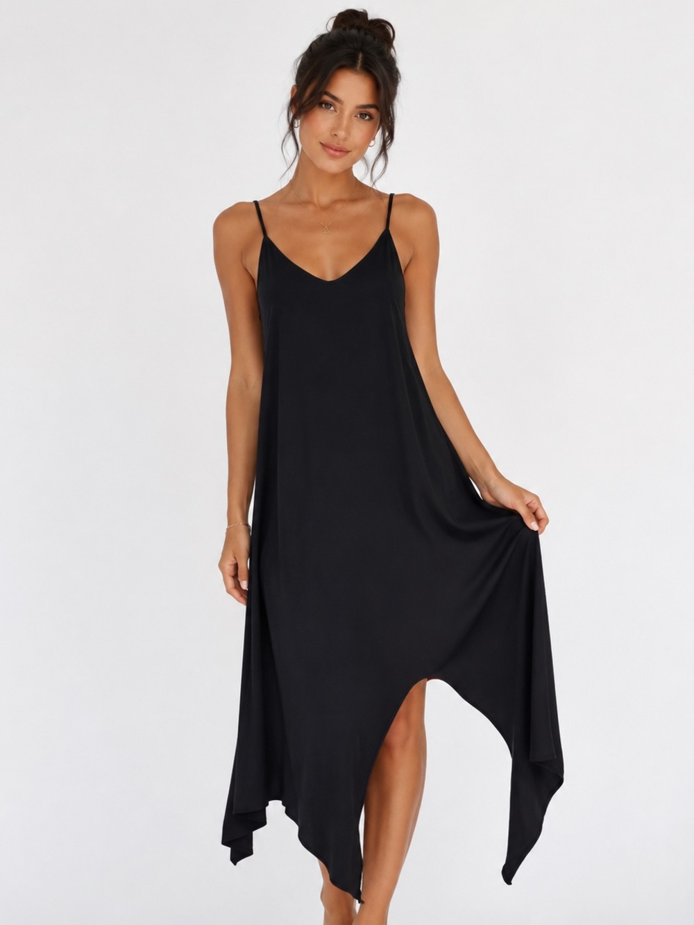 Black Asymmetrical Slip Dress | Size Large
